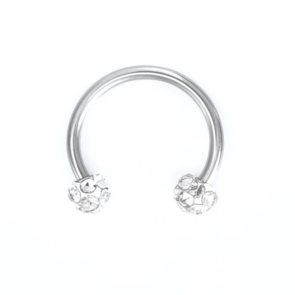 16G 10mm Horseshoe Circular Barbell Piercing Crystal Ball Ends – Stainless Steel